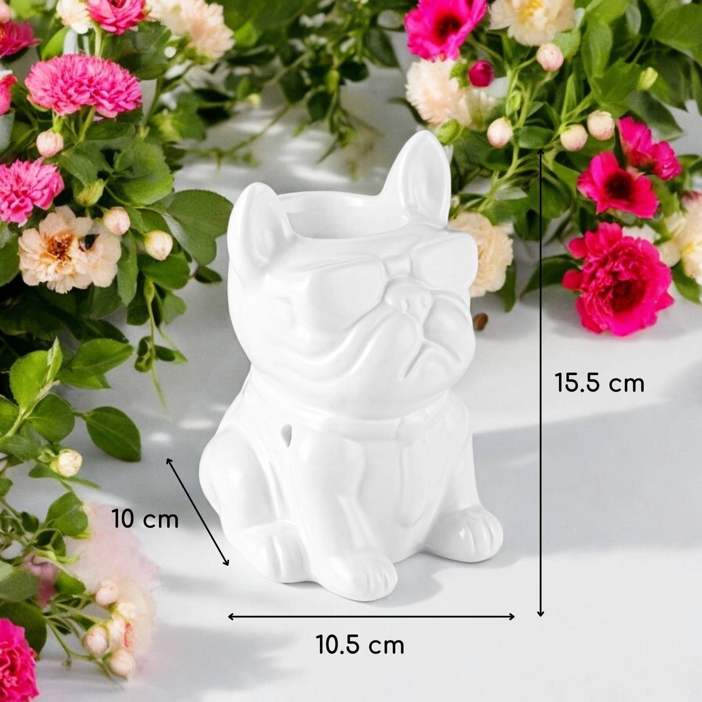 Französische Bulldogge Duftlampe aus weißer Keramik Boubou