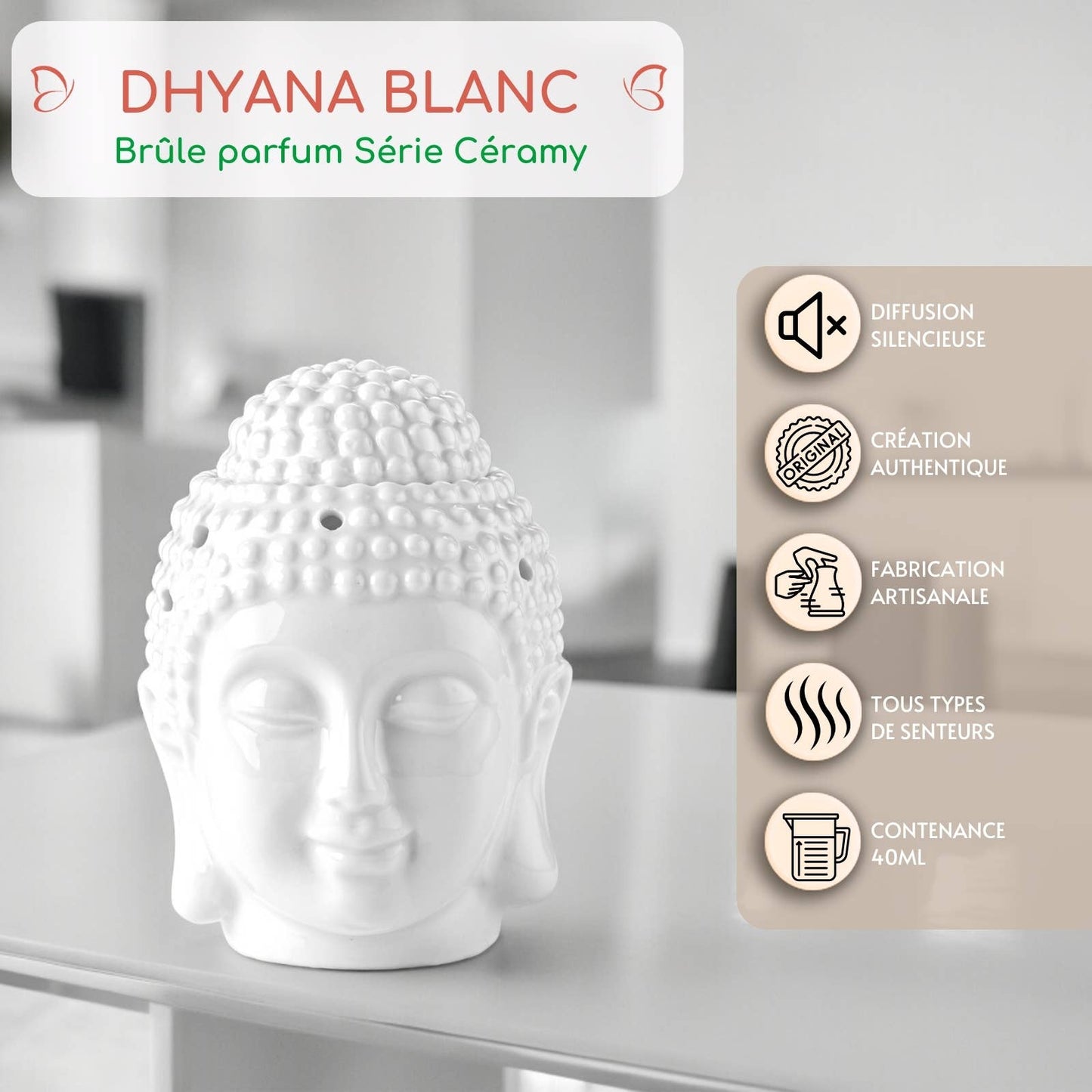 Ölbrenner und Duft Buddha weiß aus Keramik Dhyana