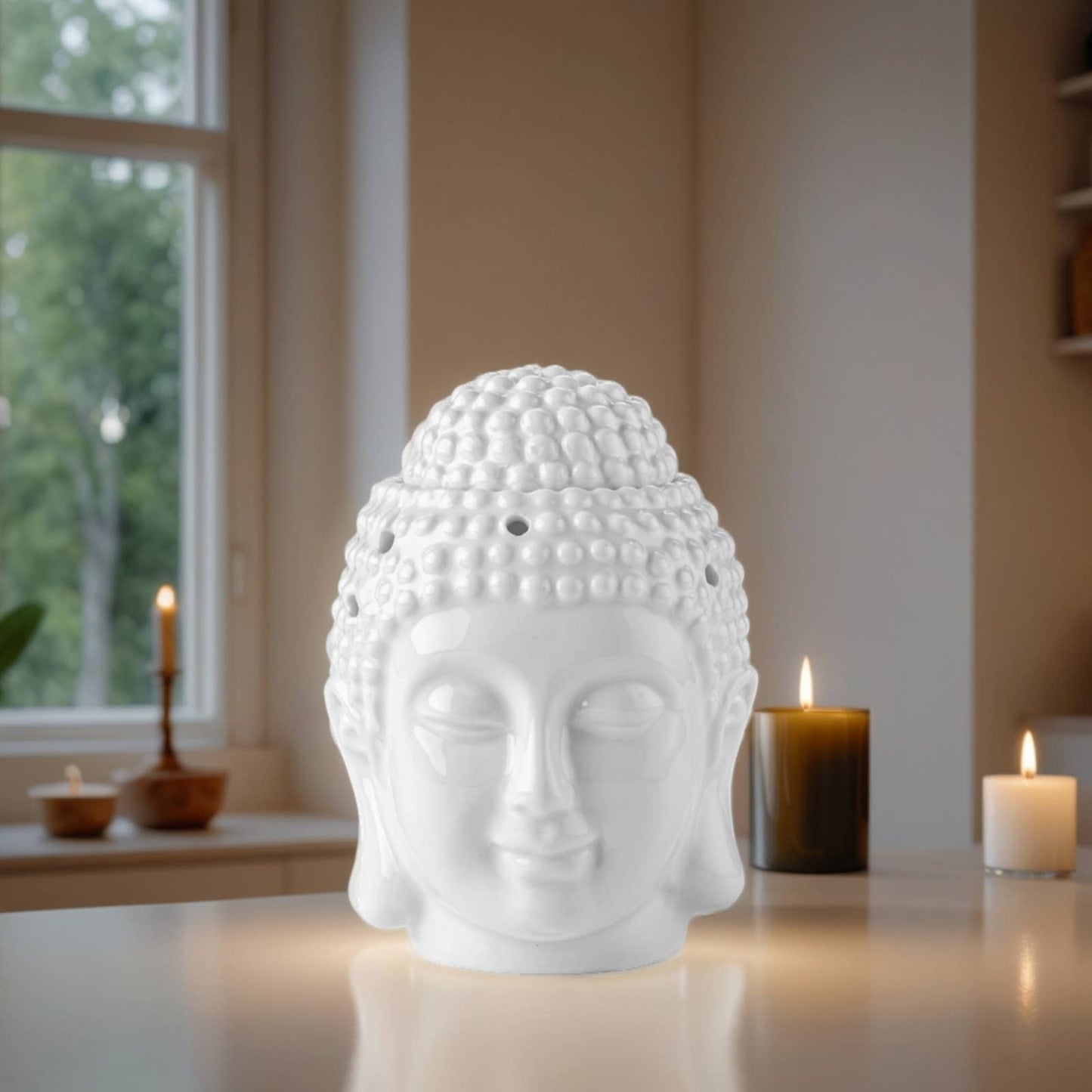 Ölbrenner und Duft Buddha weiß aus Keramik Dhyana