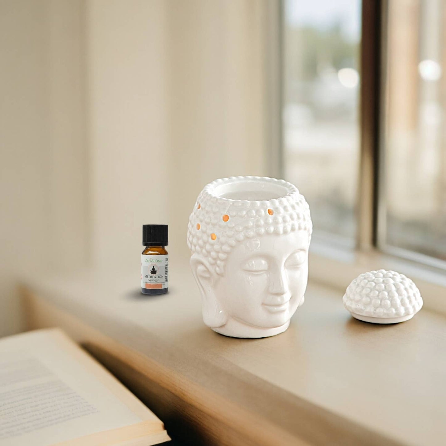 Ölbrenner und Duft Buddha weiß aus Keramik Dhyana