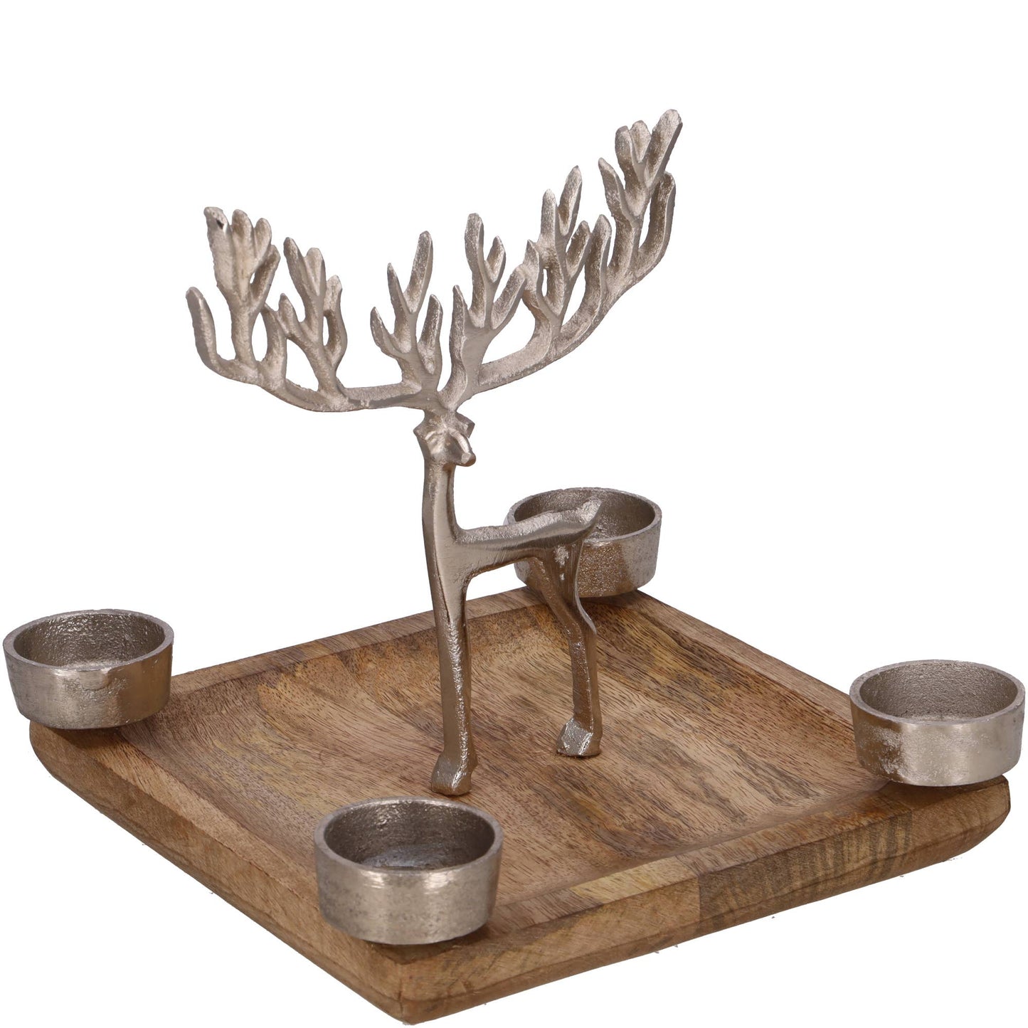 Holz Kerzenhalter Tablett Zelda Rentier, D27cm, na