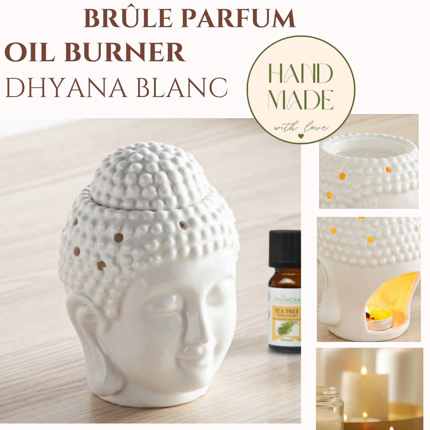 Ölbrenner und Duft Buddha weiß aus Keramik Dhyana