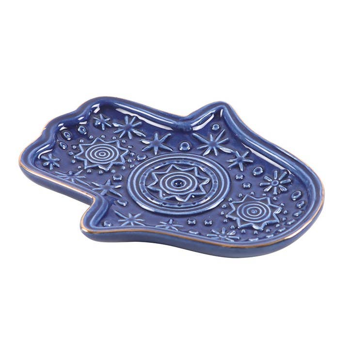 Räucherstäbchenhalter „Hamsa-Hand“ – Keramik in Dunkelblau