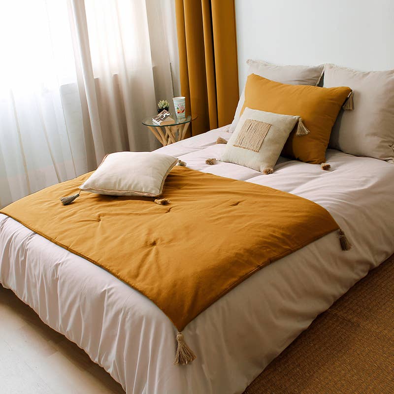 Quilt mit Jutequasten, 90x190 cm, 11 Farben, Panama
