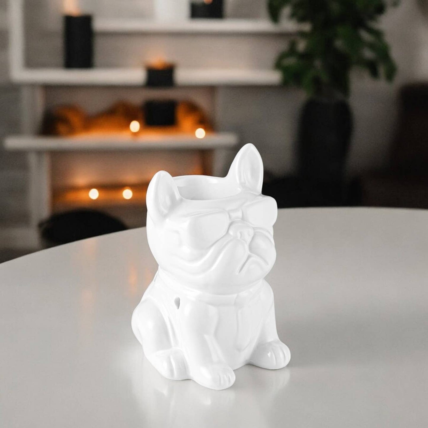Französische Bulldogge Duftlampe aus weißer Keramik Boubou