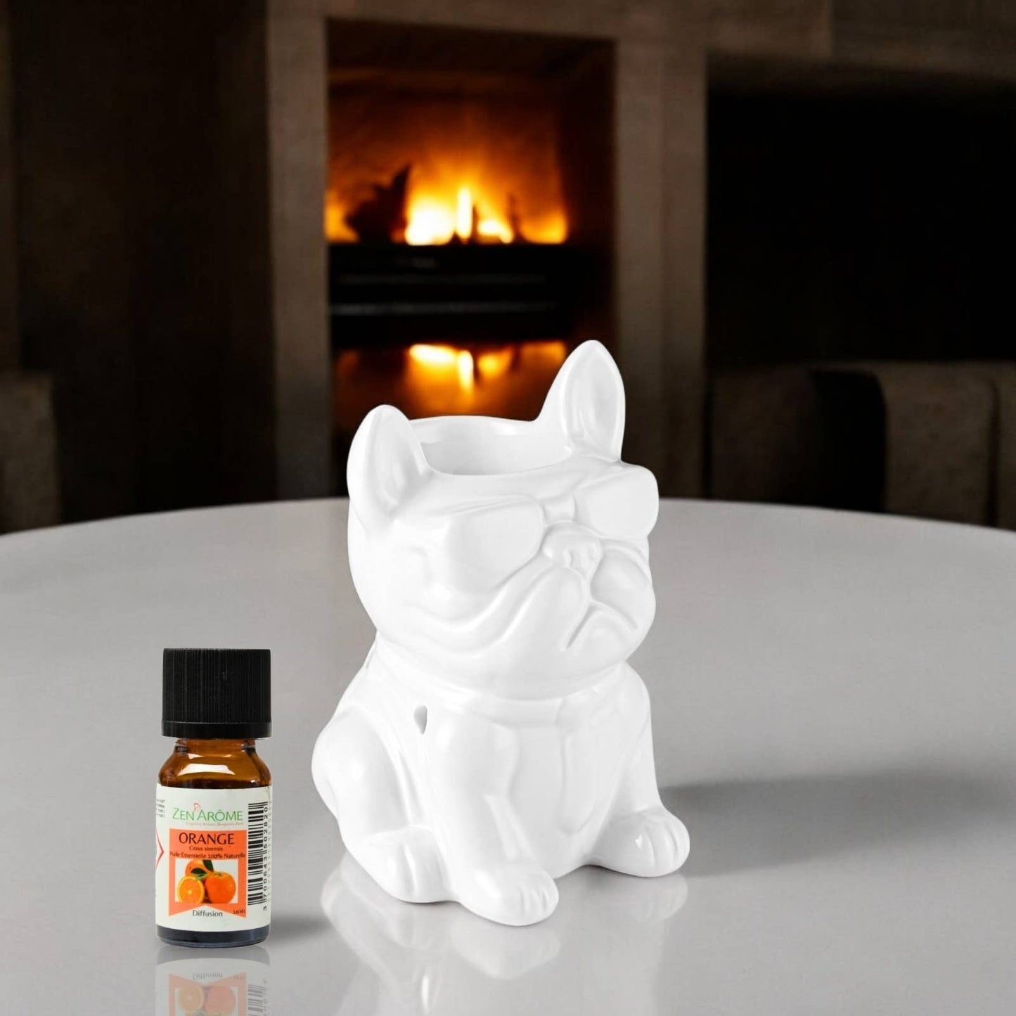Französische Bulldogge Duftlampe aus weißer Keramik Boubou