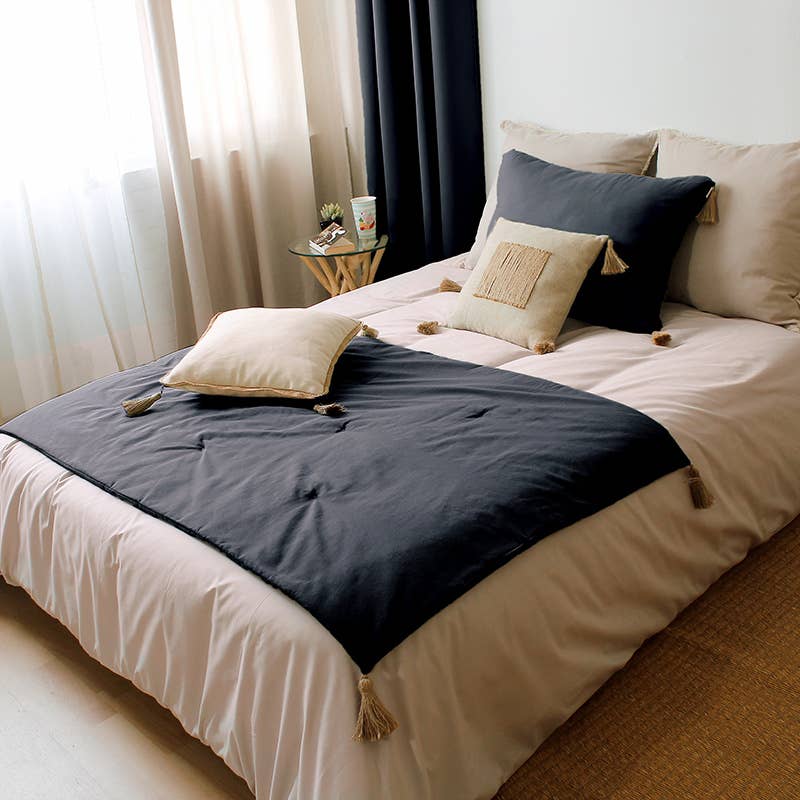 Quilt mit Jutequasten, 90x190 cm, 11 Farben, Panama
