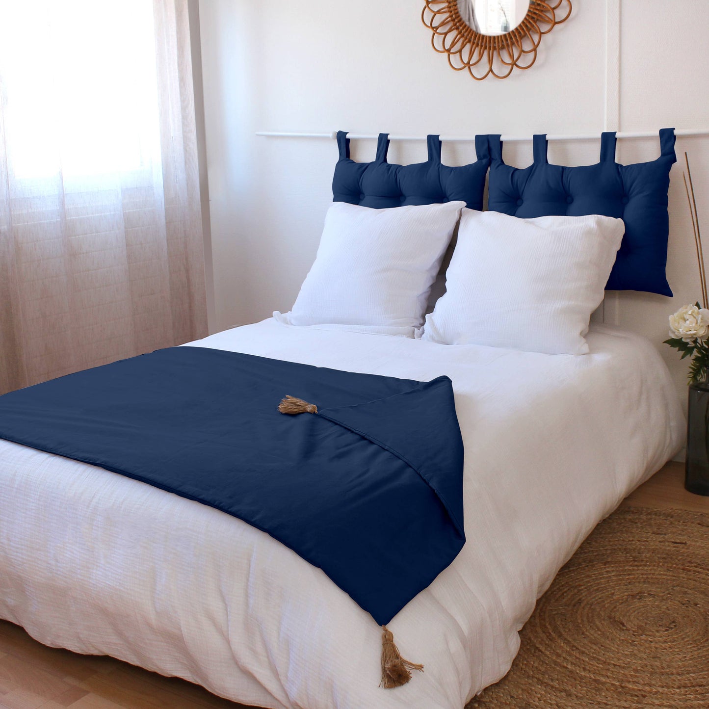 Quilt mit Jutequasten, 90x190 cm, 11 Farben, Panama