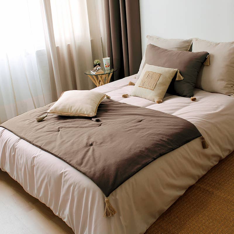 Quilt mit Jutequasten, 90x190 cm, 11 Farben, Panama