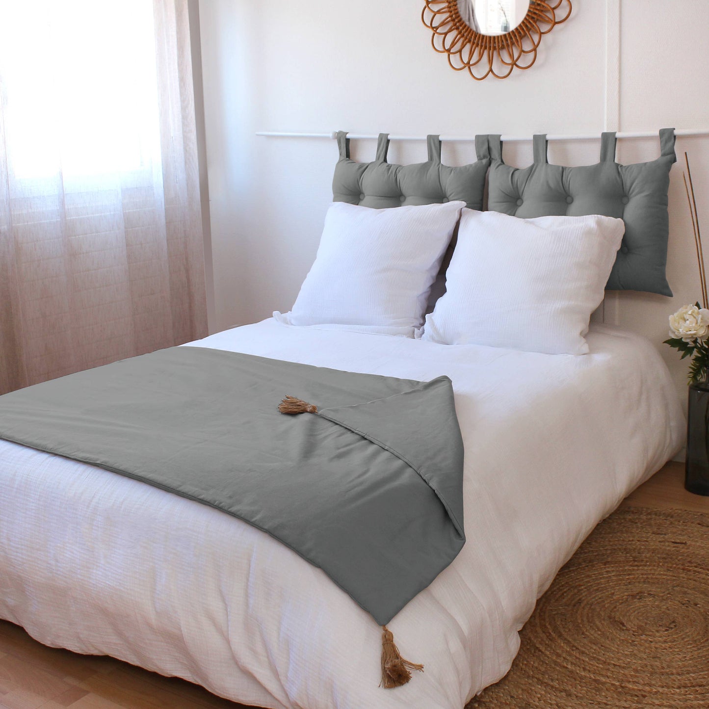 Quilt mit Jutequasten, 90x190 cm, 11 Farben, Panama
