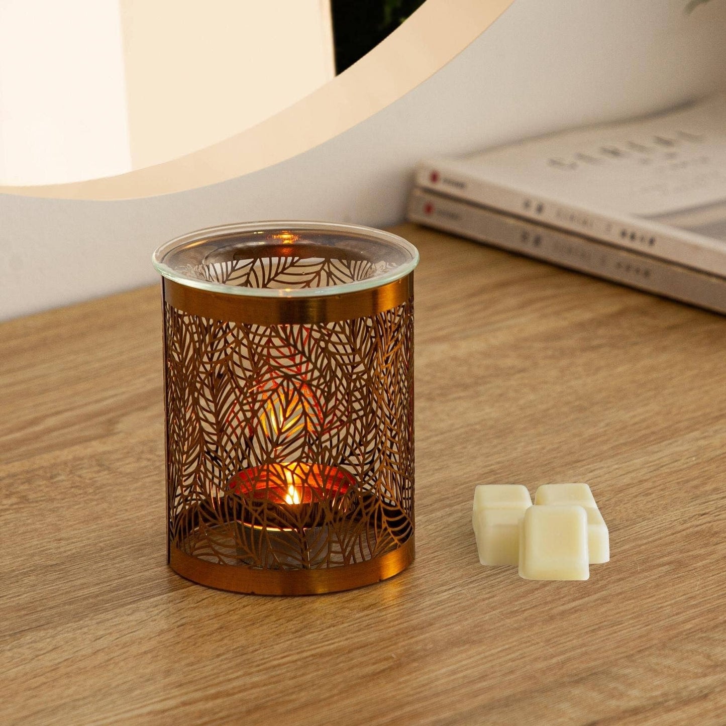Blätter-Duftlampe – Originales Motiv aus durchbrochenem Metall & Glas