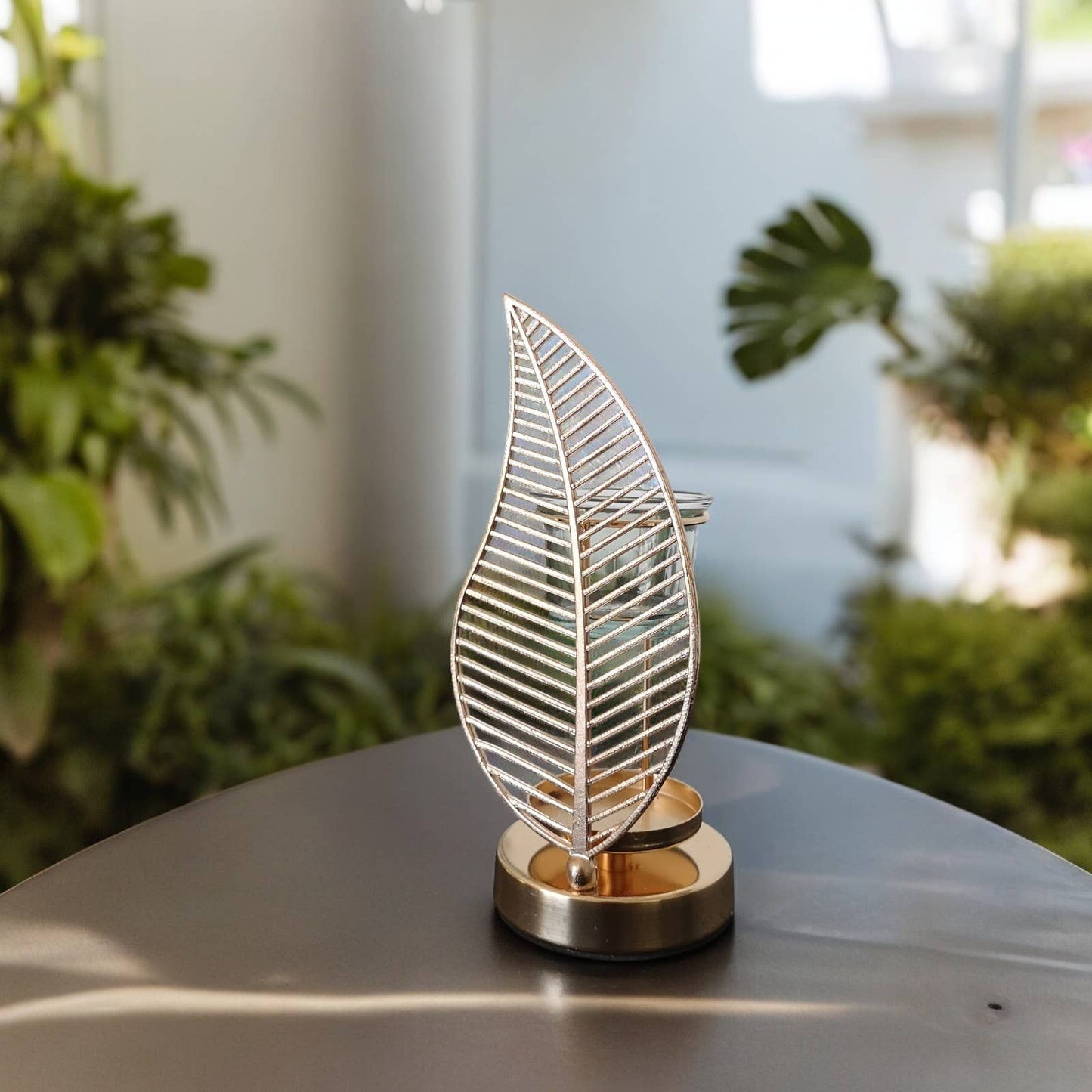 Öl- und Duftwachsbrenner Palme Metall und Keramik