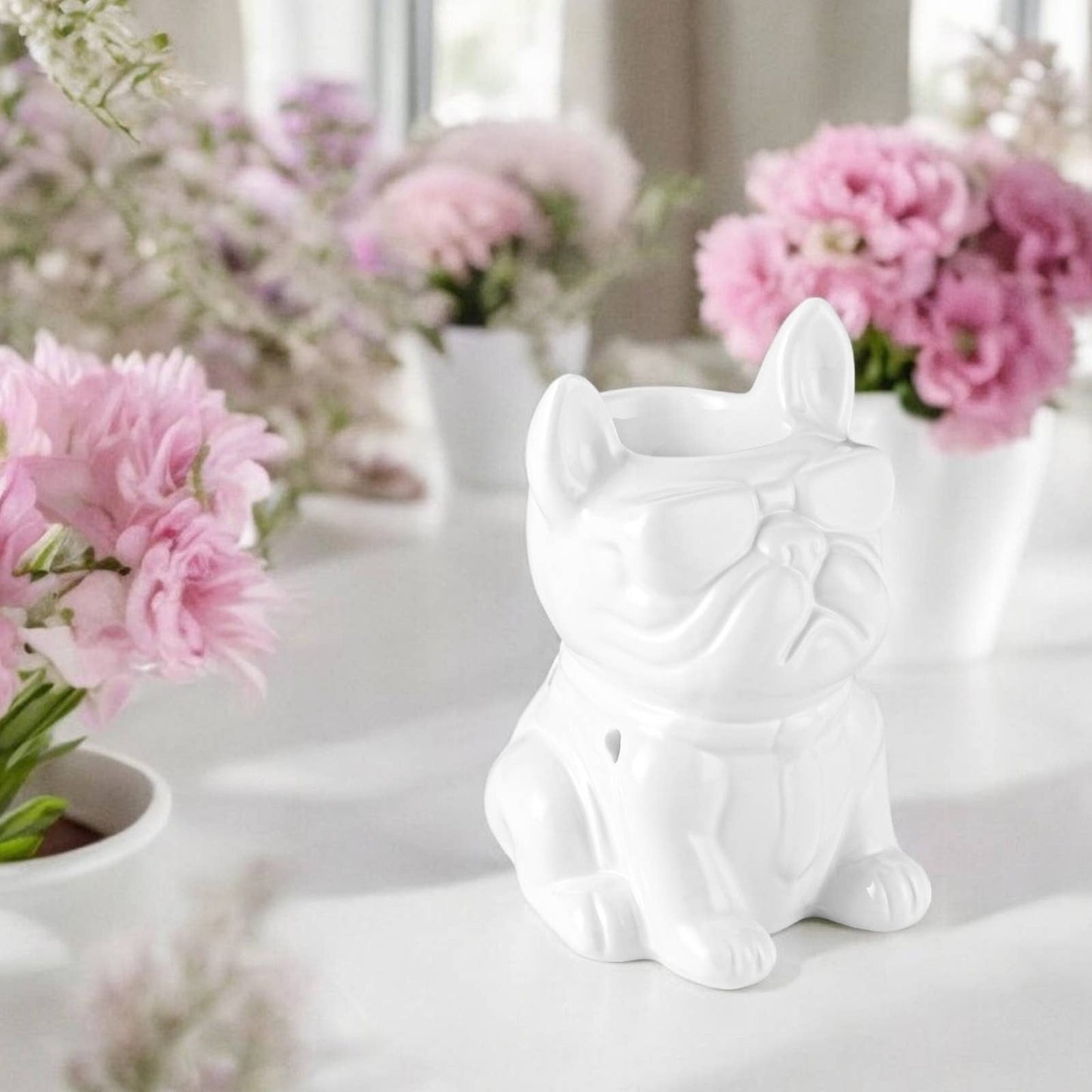 Französische Bulldogge Duftlampe aus weißer Keramik Boubou