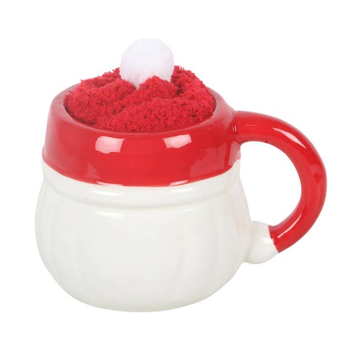 Set mit fröhlichem Weihnachtsmann – Tasse und Socken