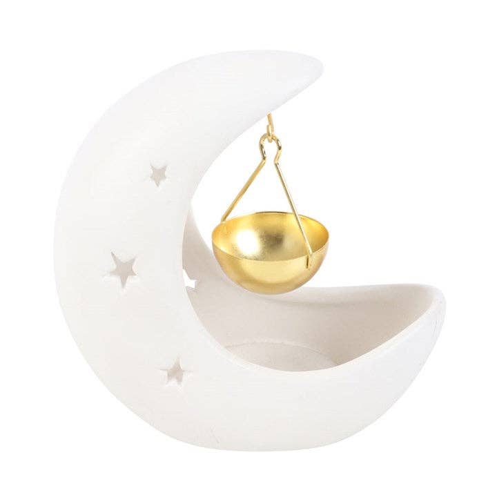 Weißer Mondsichel-Ölbrenner mit goldener Schale