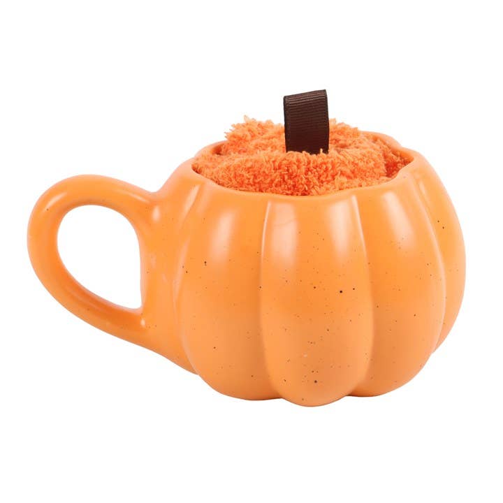 Herbstbecher in Kürbisform und Socken-Set