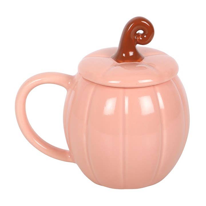 Rosa, lockiger Kürbis-Becher mit Deckel (herbstlich)