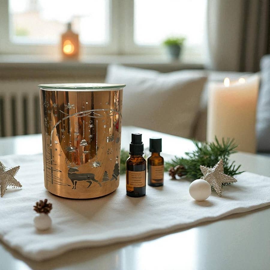 Kupferfarbener Metall-Weihrauchbrenner – Laser-Weihnachtsbogen