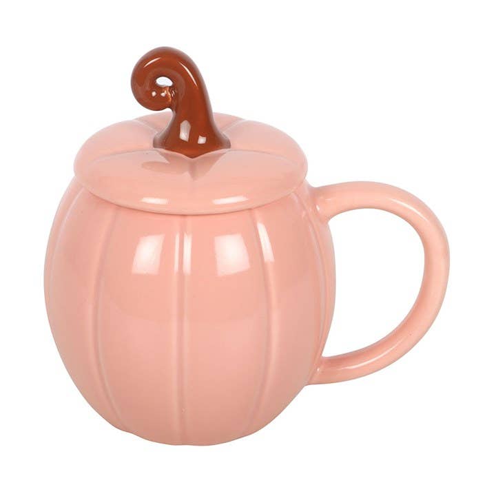 Rosa, lockiger Kürbis-Becher mit Deckel (herbstlich)