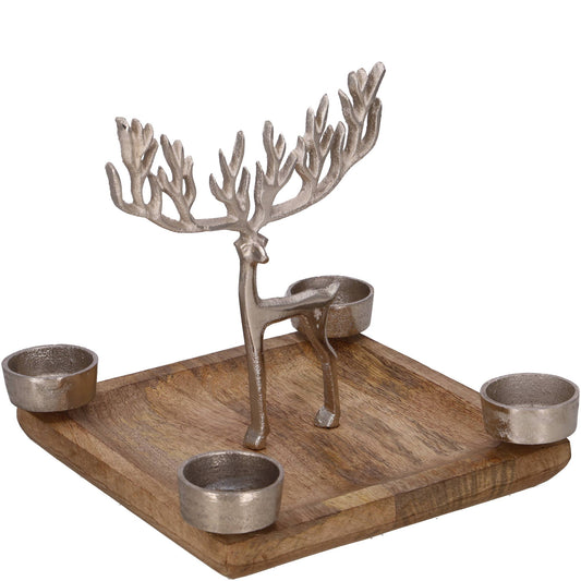 Holz Kerzenhalter Tablett Zelda Rentier, D27cm, na