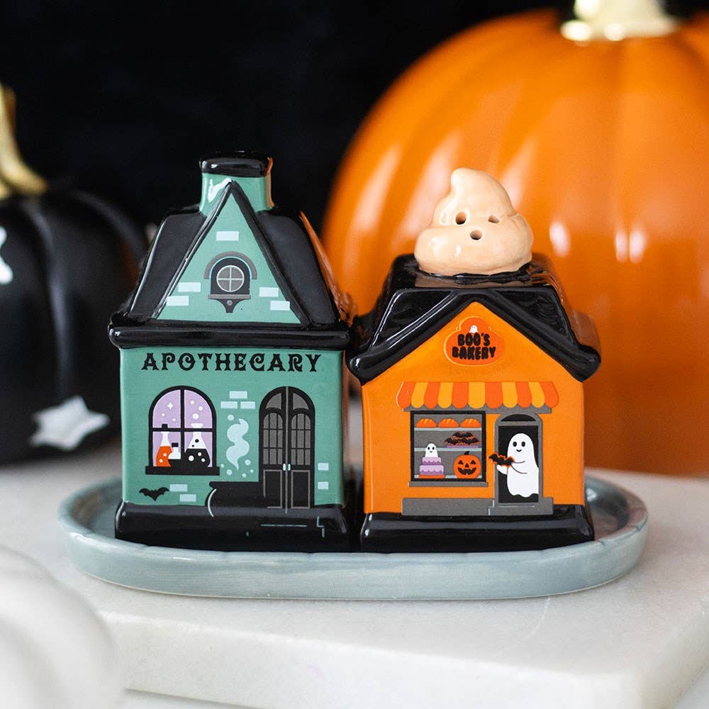Salz- & Pfefferstreuer „Spooky Street“ – Spukhaus & Magische Apotheke aus Keramik