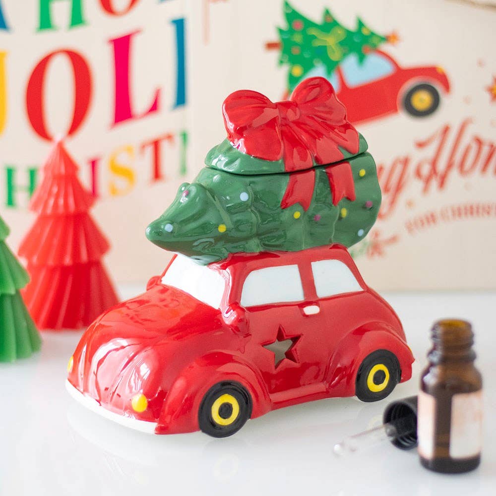 Nostalgisches Auto mit Weihnachtsbaum – Keramik-Ölbrenner