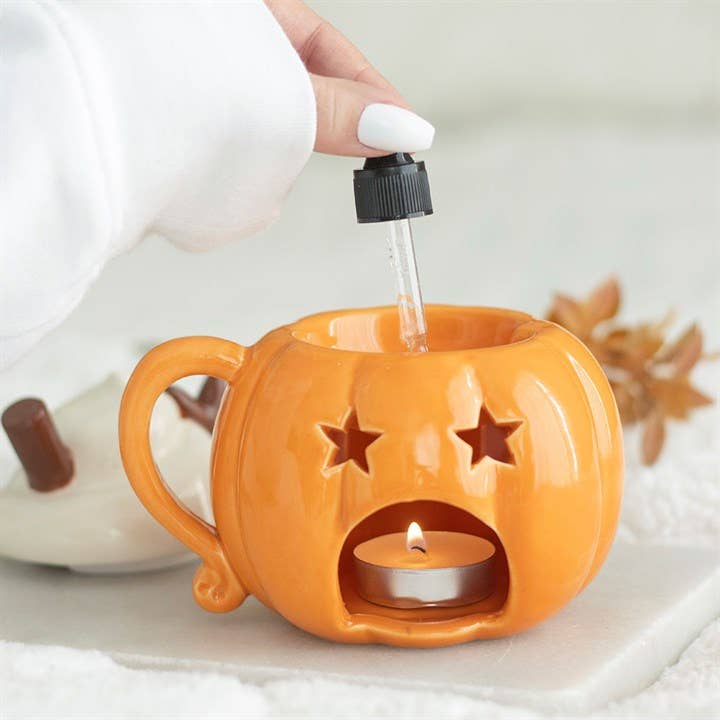 Kürbis-Creme Duftlampe mit Deckel – herbstlicher Öl- und Wachswärmer