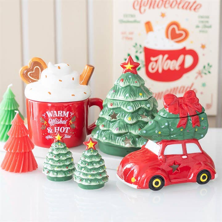 Nostalgisches Auto mit Weihnachtsbaum – Keramik-Ölbrenner