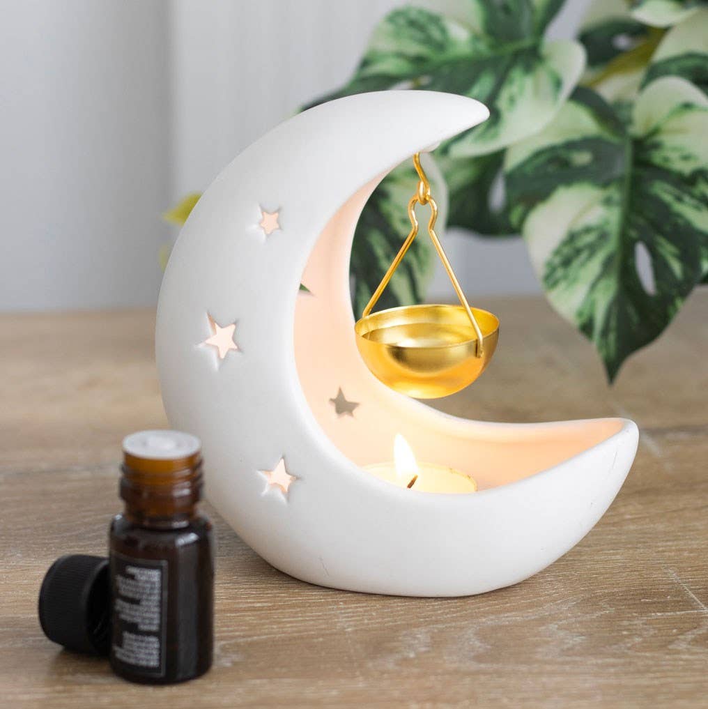 Weißer Mondsichel-Ölbrenner mit goldener Schale
