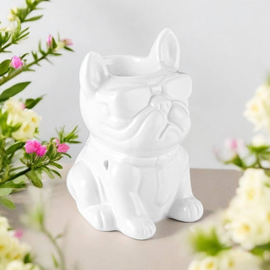 Französische Bulldogge Duftlampe aus weißer Keramik Boubou