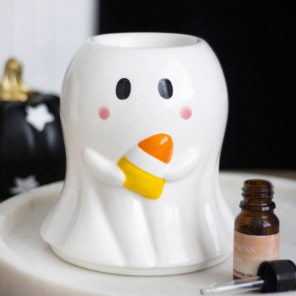 Geisterölbrenner und Wachswärmer mit Candy Corn-Motiv