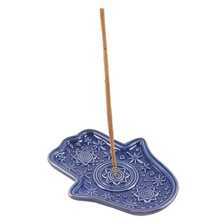 Räucherstäbchenhalter „Hamsa-Hand“ – Keramik in Dunkelblau