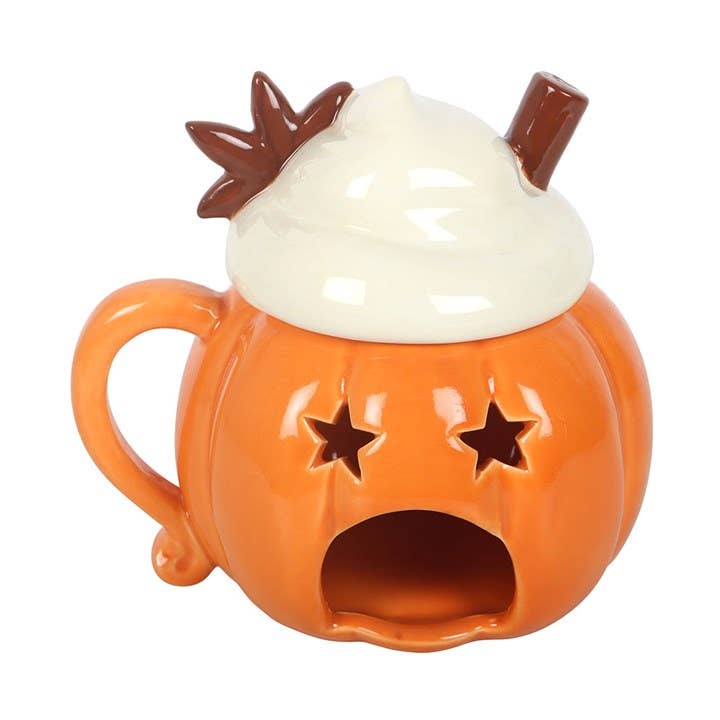 Kürbis-Creme Duftlampe mit Deckel – herbstlicher Öl- und Wachswärmer