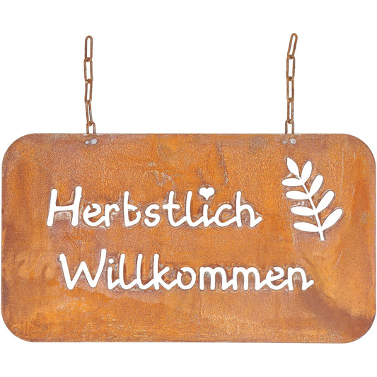 Metall Tafel Herbstlich Willkommen mit Aufhängekette