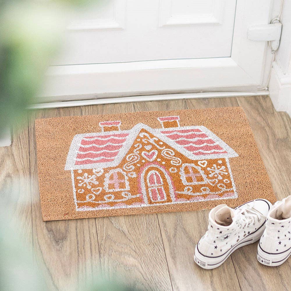 Natürliche rosa Lebkuchenhaus-Weihnachtsfußmatte