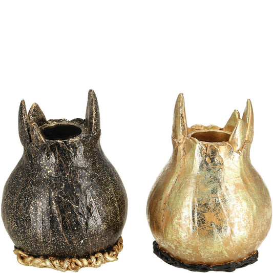 Poly Kerzenhalter Amaryllis Schwarz/Gold D7cm H10cm