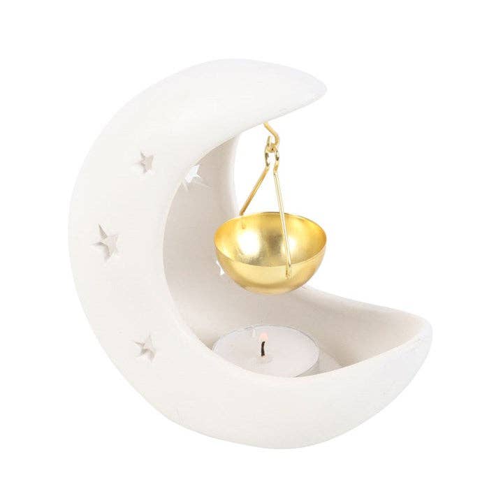 Weißer Mondsichel-Ölbrenner mit goldener Schale