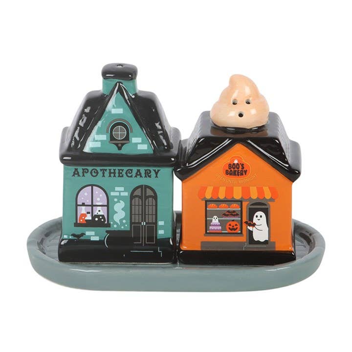 Salz- & Pfefferstreuer „Spooky Street“ – Spukhaus & Magische Apotheke aus Keramik