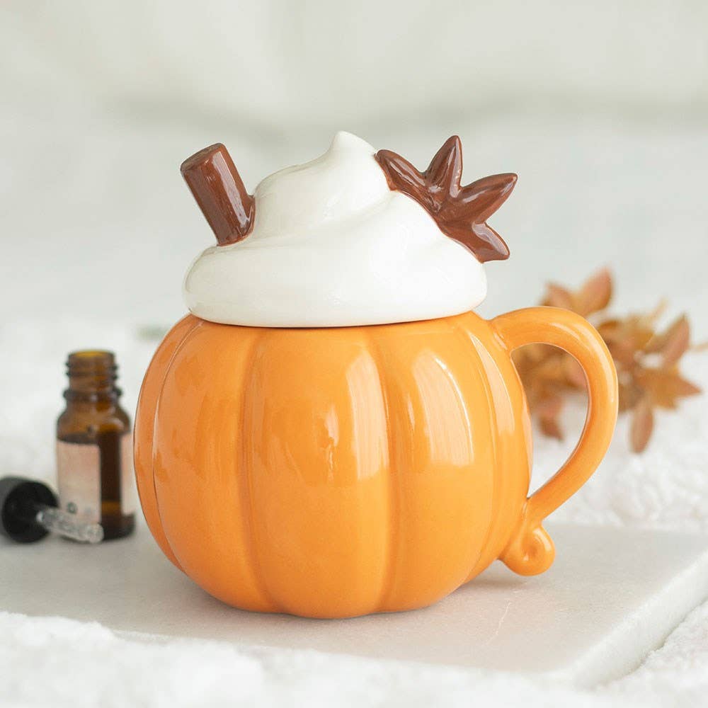 Kürbis-Creme Duftlampe mit Deckel – herbstlicher Öl- und Wachswärmer
